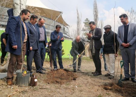 مراسم کاشت 100 اصله نهال توسط جمعی از مسئولین ورزشی، ورزشکاران و هنرمندان